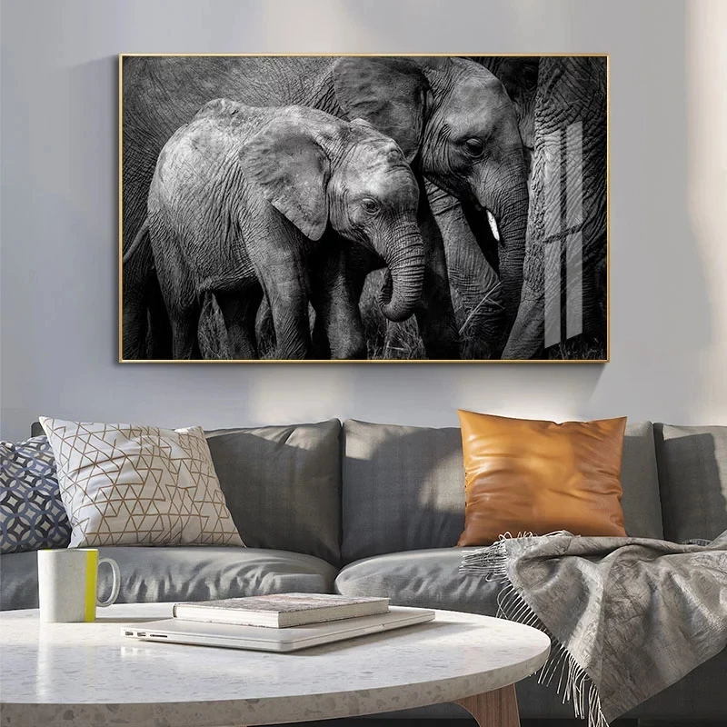 Купить черно белые африканские слоны холст картины постеры и принты