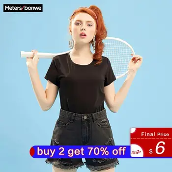 

Metersbonwe Girls Sports T-shirt for Women Female Solid Short-Sleeved Simple Design Summer New Arrival Minimalism Turtleneck Top