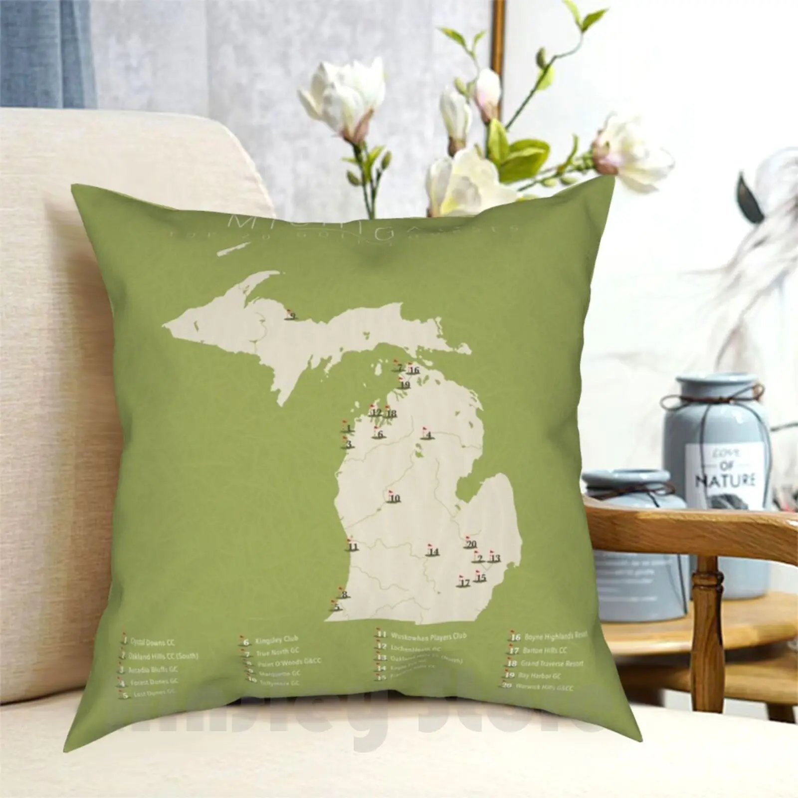 

Golf Courses Pillow Case Printed Home Soft Throw Pillow Art State Of State Golf Golf Course Map Outline Silhouette Golf