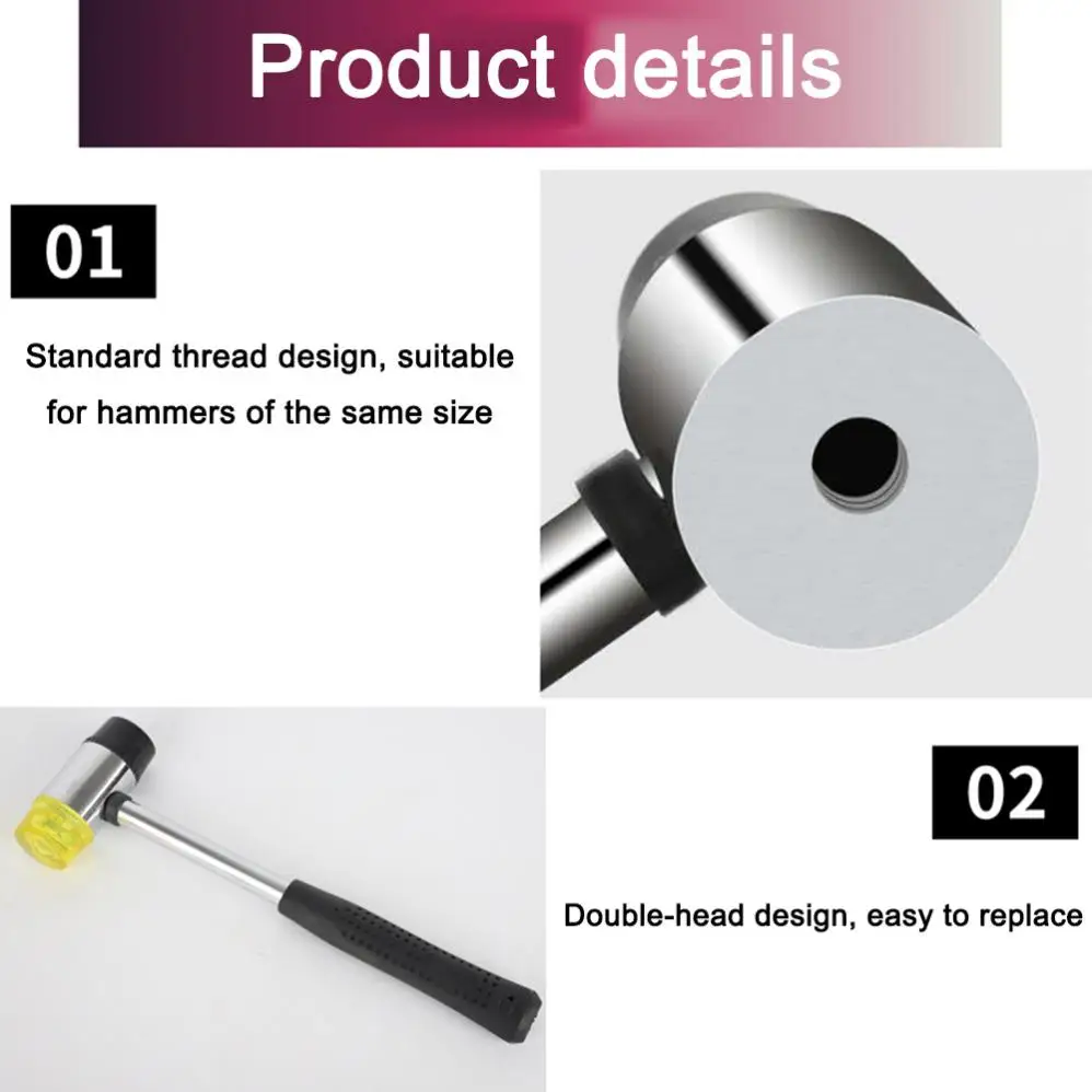 Rubber hammer 25/30/35/40mm Rubber Hammer Head Double Faced Work with Replaceable Head