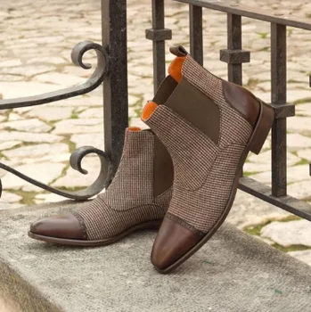 

Mix And Match Style Chelsea Boots Plaid STyle High-Quality Materials With High Quality Genuine Leather Chelsea Boots D317