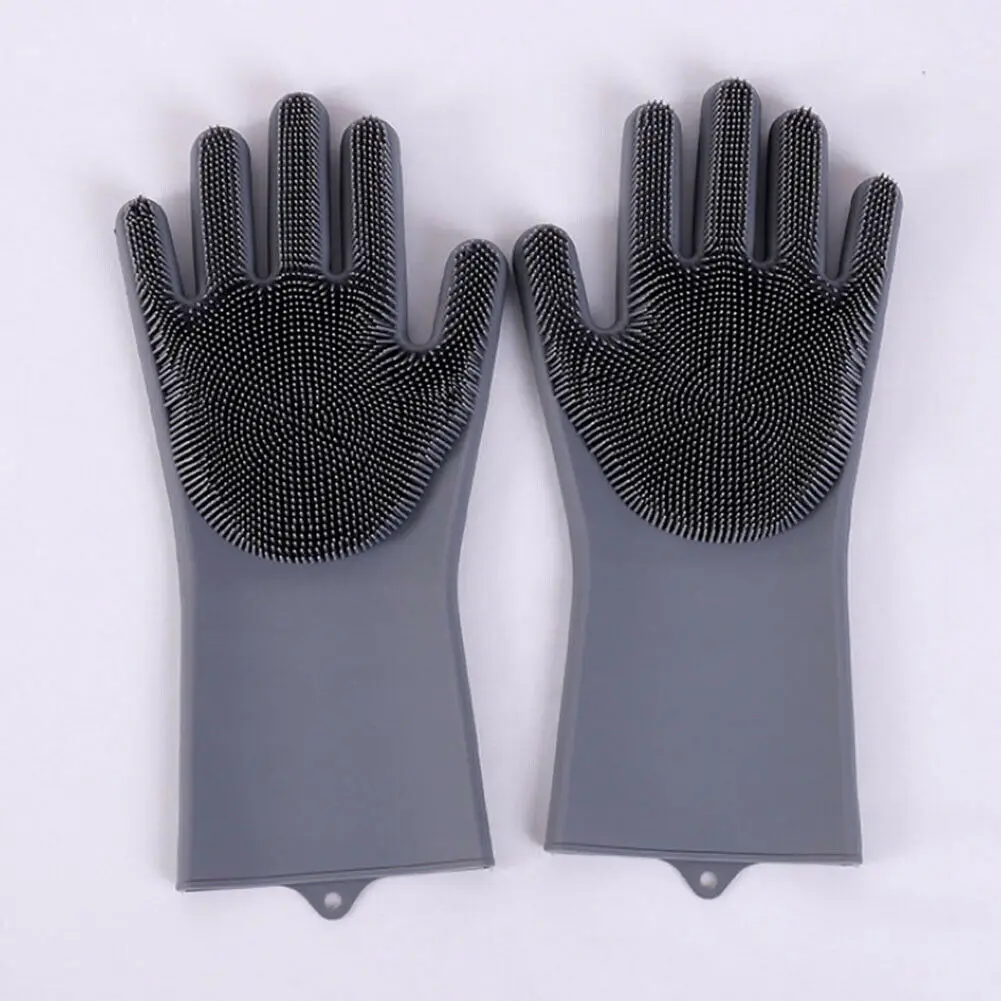 Волшебные силиконовые резиновые перчатки для мытья посуды, Чистящая губка, экологически чистая Очистка - Цвет: Серый