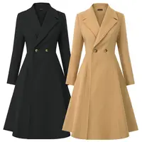 Curlbiuty женский шерстяной комбинированный Тренч пальто с длинным рукавом воротник с лацканами сплошной цвет двубортное шерстяное пальто