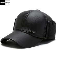 [NORTHWOOD] Черный Pu Кожаная Бейсболка мужская Зимняя Шляпа Snapback Earflaps Теплые Бейсболки Casquette Homme Dad Hat Размер 57-59 см