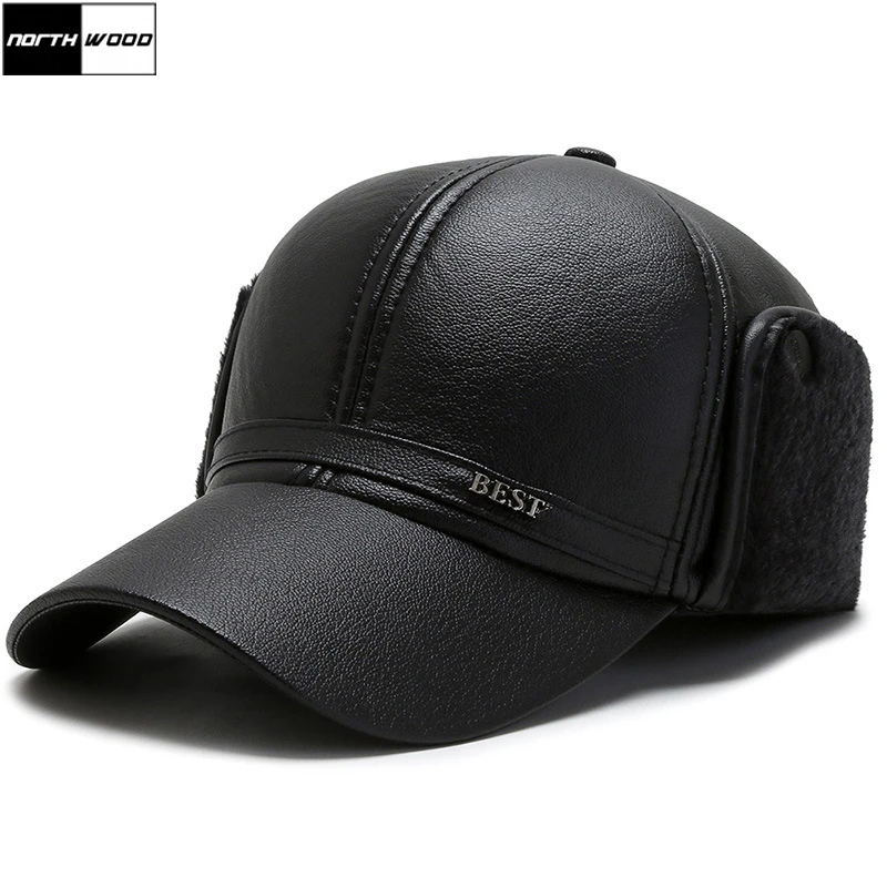 [NORTHWOOD] 2020 Новый Черный Pu Кожаная Бейсболка мужская Зимняя Шляпа Snapback Earflaps Теплые