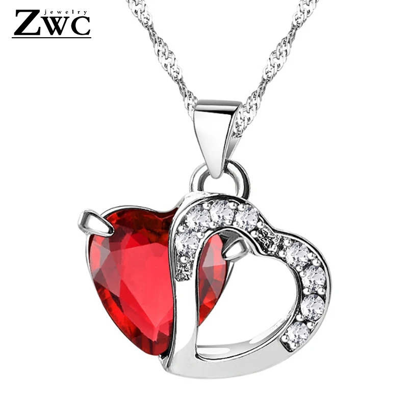 ZWCX, ожерелье с большим кристаллом в виде сердца для женщин, женская мода, кубический цирконий, серебряная цепочка, женские чокеры, ожерелье, ювелирные изделия - Окраска металла: Red