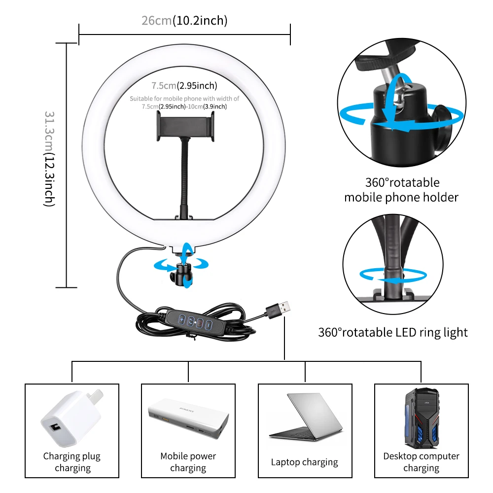 10 Cal lampa pierścieniowa ing fotografia lampa pierścieniowa Selfie z stojak trójnóg lampa pierścieniowa LED lampa pierścieniowa do smartfona