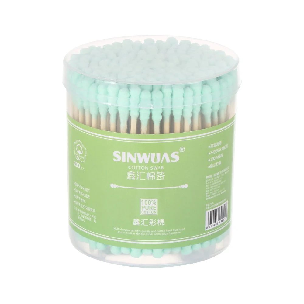200 Pcs green 100/200 шт 4 цвета бамбуковые ватные палочки мягкие ватные палочки для чистки ушей тампоны микрокисти Cotonete инструмент для ухода - Цвет: 200 Pcs green