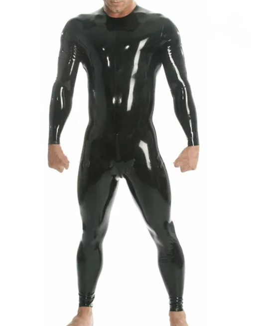 Black-long-sleeves-crotch-zip-Round-collar-latex-suit-Unitard-Sexy-Zentai-overall-Latex-Catsuit-rubber