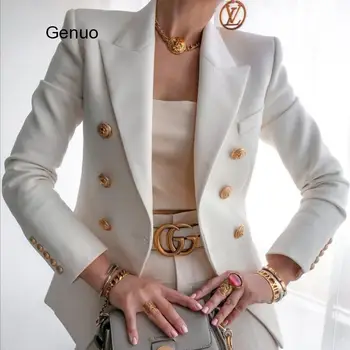 

Autumn Slim Blazer Women Suit Jacket Female Business Double Breasted Blazers Work Office Lady Suit Black Button Coat Fashion Top