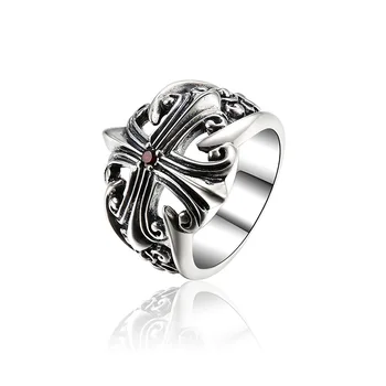 

Free Shipping S925 Silver Men's Ring Cross Ring Wholesale Punk Style Men's Ring