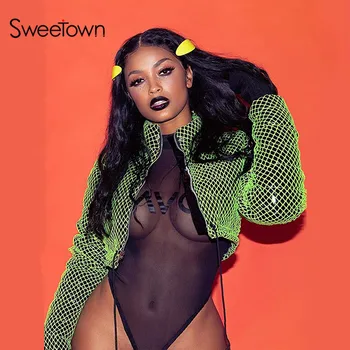 

Sweetown Winter Fashion Short Warm Women Coat Jackets Moto & Biker Cropped Jacket Top Neon Color Ladies Parka Autumn Ladies Coat