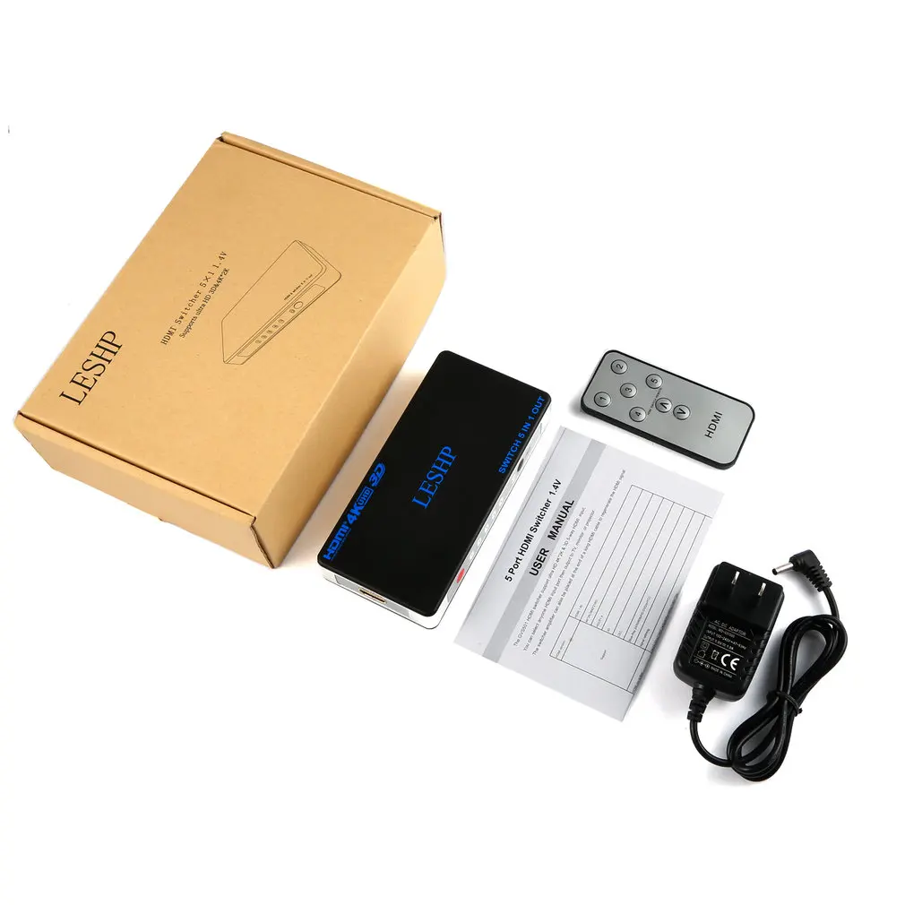 

Switch 5 In 1 Out 5 Port HDMI Switcher Ultra HD 4Kx2K Support 3D for Playing Games Watching Movies Low Power Consumption