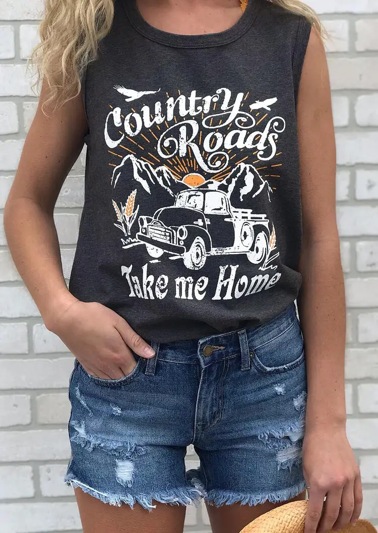 

Women Harajuku festival Top mujer Summer Femme Country Roads Take Me Home Tank Gray Streetwear Gym Clothing punk bustier top