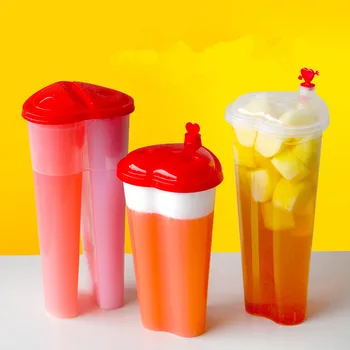 

50pcs Disposable Milk Tea Cup Sharing Cup Net Red Love Creative Injection Cup Party Favors Juice Plastic Covered Cup with Lid