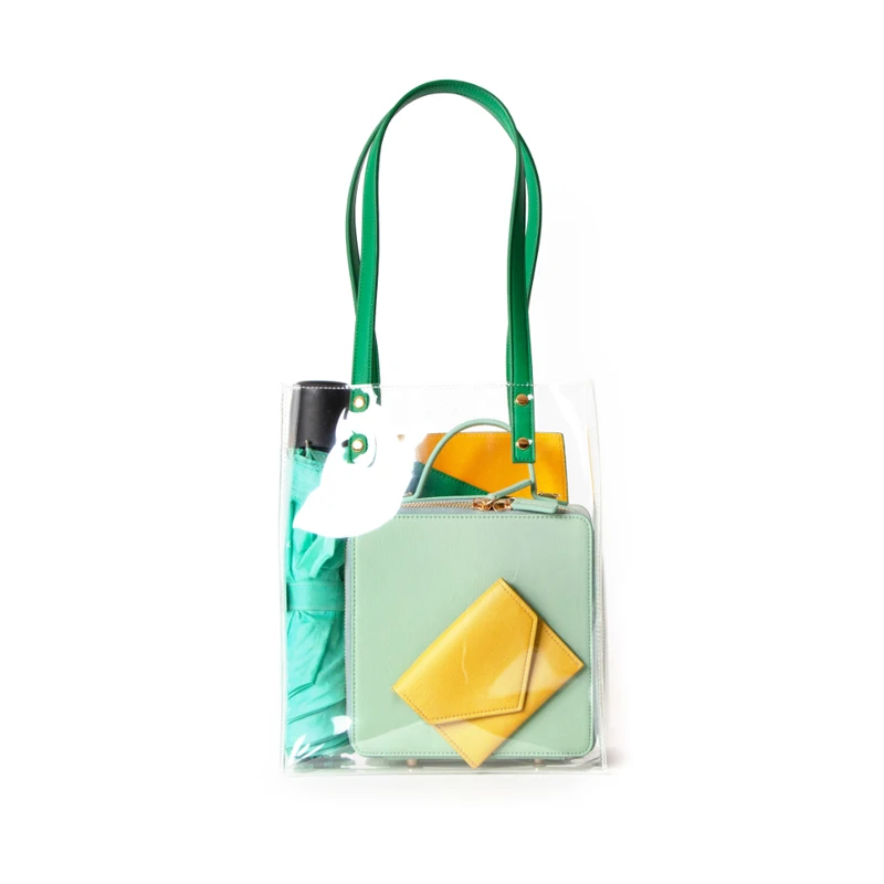 

2019 Summer New Niche Design Brand Tote Transparent Bag Waterproof Beach Bag Panelled Matching Combination Shoulder Bag