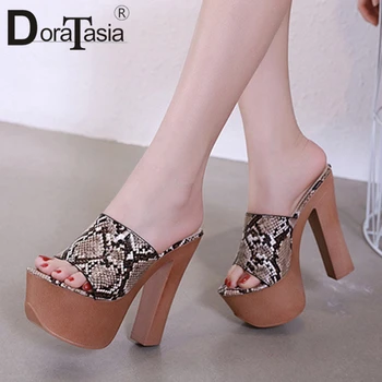 

DORATASIA New Fashion Street High Platform Mules Cool mixed-color Dress Heels Mules Women Super High Heels Party Shoes Woman