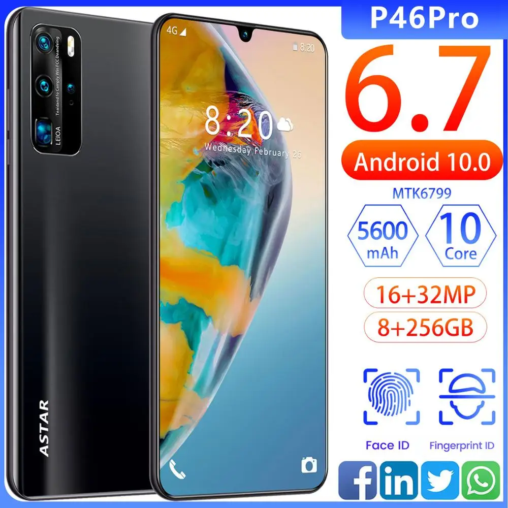Hot Sell Global P46 Pro 16mp Front 32mp Rear Camera Ten Core 8gb Ram 256gb Rom Mobile Phone 6 7 Waterdrop 5600mah 5g Smartphone Fitted Cases Aliexpress