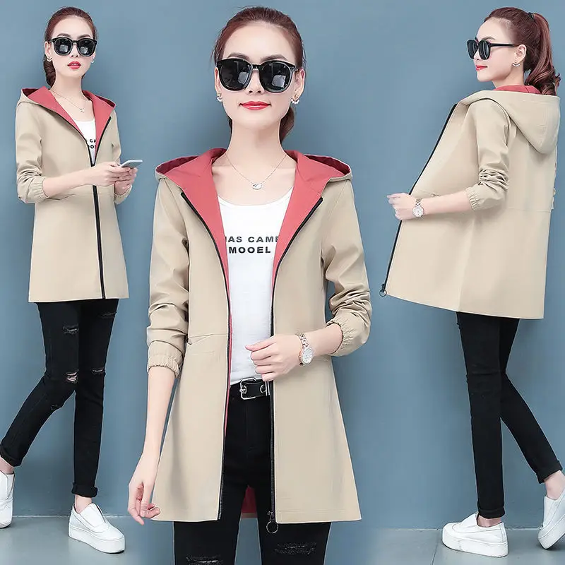 

Double-sided wearing coat large size windbreaker female fat mm spring and autumn in the long section of 2020 new Korean version