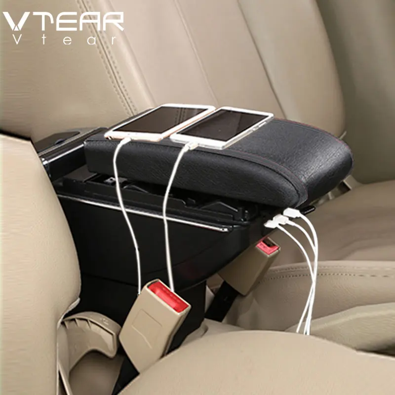 Vtear для Citroen C4 аксессуары подлокотник коробка для хранения кожаный подлокотник для автомобиля-Стайлинг центральная консоль украшение Автомобильный интерьер ситроен с4 - Название цвета: USB Black thread