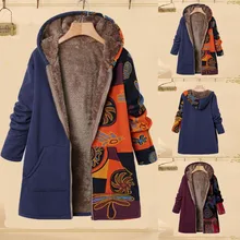 Модное женское пальто зимнее теплое пальто женская верхняя одежда цветочный принт с капюшоном карманы винтажное пальто оверсайз женское s