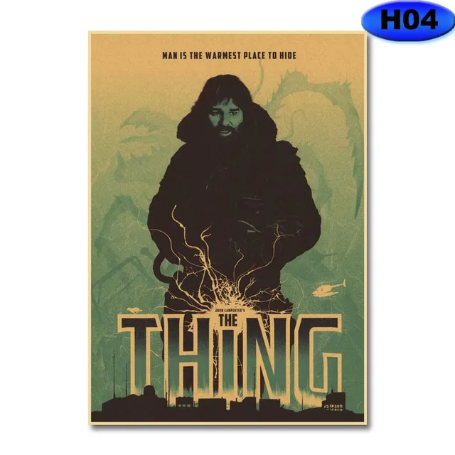 Retro Kraft Paper Movie Posters Classic Horror Movie The Thing Poster Home Decor Living Room Bar Cafe Art Painting Wall Sticker H04