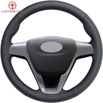 

LQTENLEO Black Genuine Leather DIY Hand-stitched Car Steering Wheel Cover For Lada Vesta 2015-2019 Xray 2015-2019