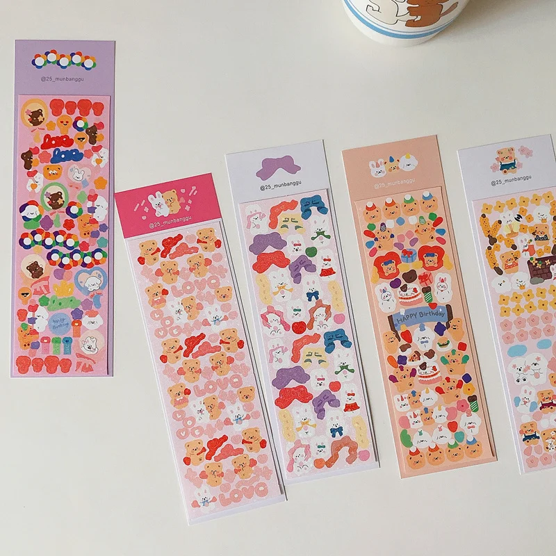 1Pc Ins Hot Kawaii Bear Bunny Stickers Scrapbooking Decorative Cute Sticker Korean DIY Diary Album Stick Label School Stationery