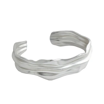 

SUNIANGON 925 Sterling Silver Bangle Irregular Wave Bangle Adjustable 18k Gold Bangle Hyperbolic Fine Jewelry Korean Punk Bumpy