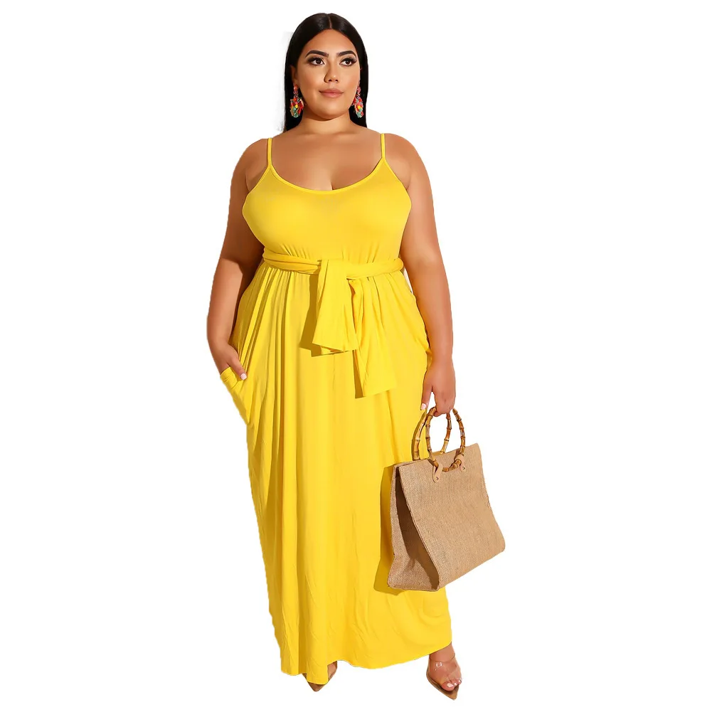 

L-4XL Plus size women clothing summer 2022 casual simple solid color loose halter sleeveless long dress Wholesale Dropshipping