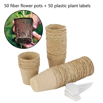 

8 * 8cm Flower plant pot Round Peat Pots Fiber paper W/ plant labels Biodegradable