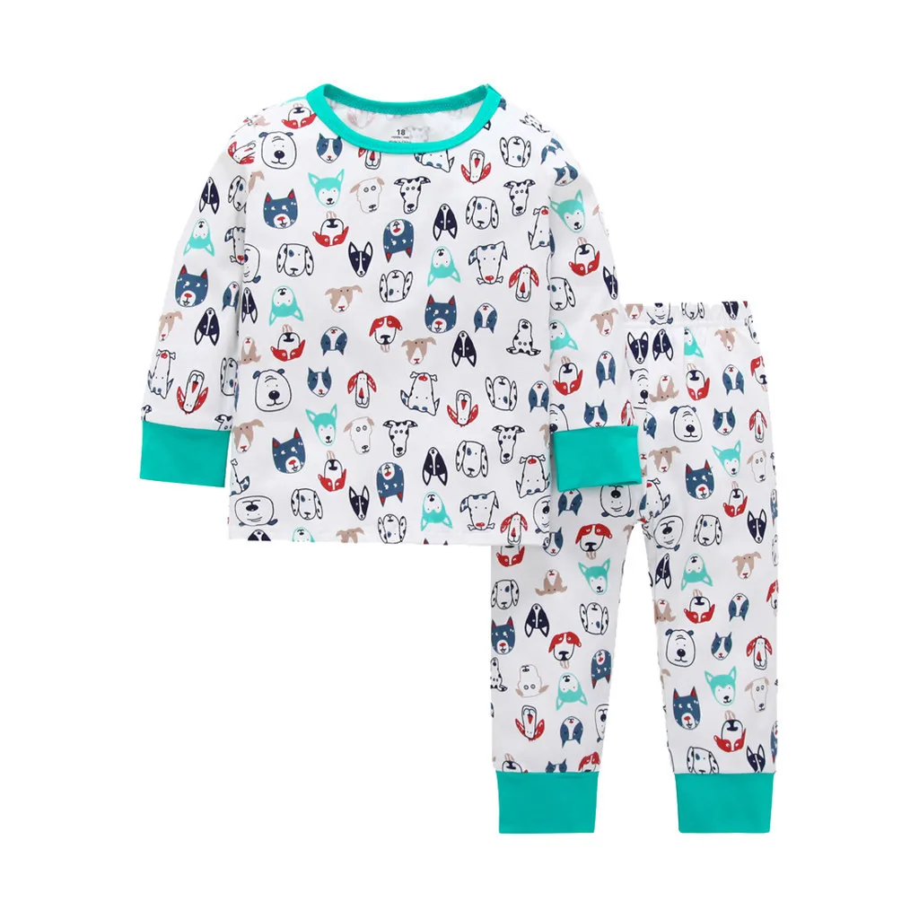 Одежда для маленьких мальчиков; топы с длинными рукавами и рисунком животных для малышей+ штаны; пижамы; одежда для сна; детский осенне-зимний костюм