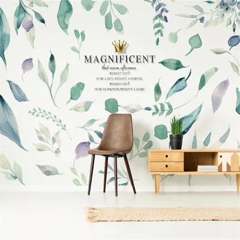 

Large 3D wallpaper mural custom modern small fresh Nordic plant leaves TV background wallpaper mural
