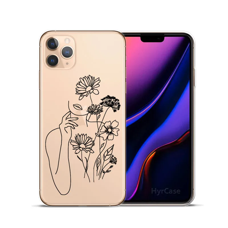 iphone 7 plus case Minimal Line Art Woman With Flowers Phone Case For iPhone 11 12 Mini Pro XS Max X XR 7 8 Plus 6S SE 2 12Pro Silicone Back Cover iphone 6 cardholder cases
