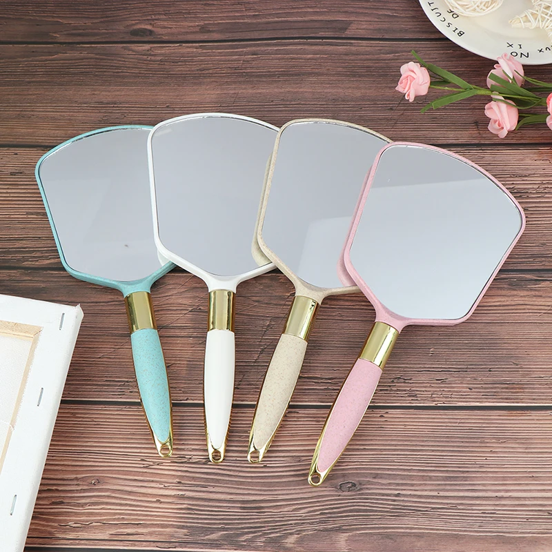 1pcs Cute Pink White Plastic Vintage Mirrors Makeup Mirror Rectangle Cosmetic Mirror With Handle For Gifts