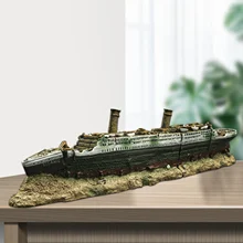  Resin Aquarium Titanic Shipwreck Aquarium Fish Tank Titanic Shipwreck Boat Ship Ornament Landscape Decorations 38x6x9cm 