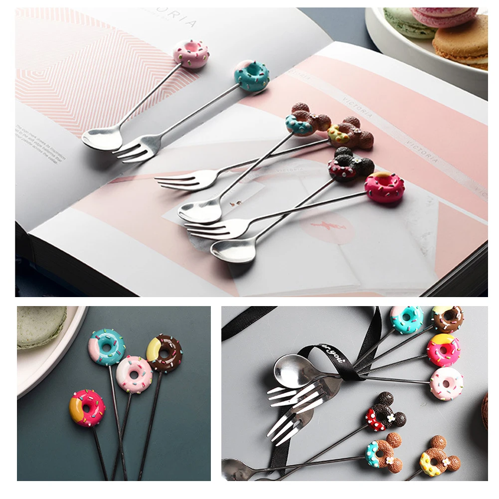 Cutlery Set Stainless Steel Cutlery Set Stainless Steel Doughnut Spoon Fork Cake Coffee Dessert Tea Ice Cream Stirring Spoon