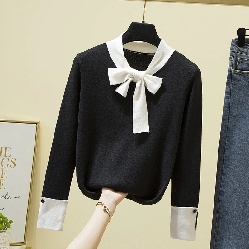 

Shintimes Autumn Winter Basic Thick Sweater Bow Pullovers Women Female 2020 V-Neck Loose Sweater Long Sleeve Knit Jumpers Tops