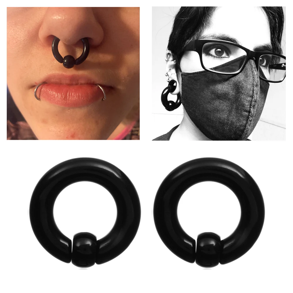 Paar Acryl BCR Captive Bead Ring Big Large Size Ohr Tunnel Plug Expander Messgeräte Nase Septum Ring Ohrring Piercing Körperschmuck – Detail 5
