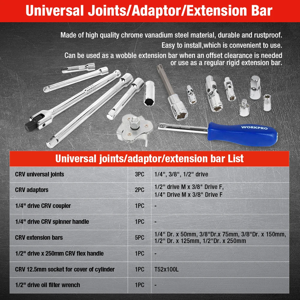 US $57.19 WORKPRO 123PC Mixed Tool Set Mechanics Tool Set Ratchet Spanner Wrench Socket Set