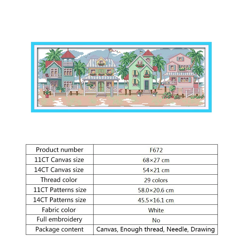 Joy Sunday Cross Stitch Set Seaside Villages Landscape Painting Aida Fabric for Embroidery Kit DMC DIY Crafts Printed on Canvas (3)