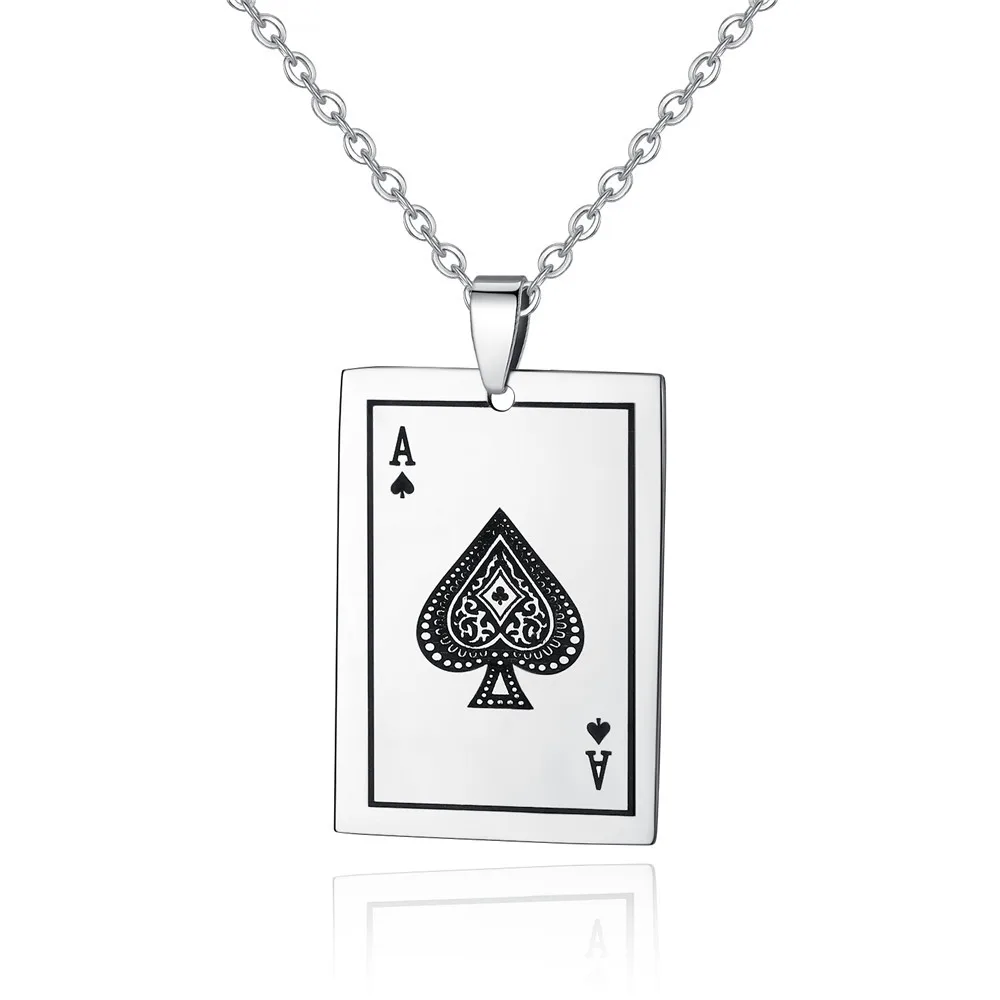 

Stainless Steel Spades Playing Cards Pendant Necklace Cool Men And Women-Necklace with O-shaped Chain