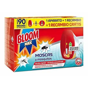 

Bloom max insecticida Electrico Líquido contra moscas y mosquitos común y tigre 1 Aparato + 2 Recambios