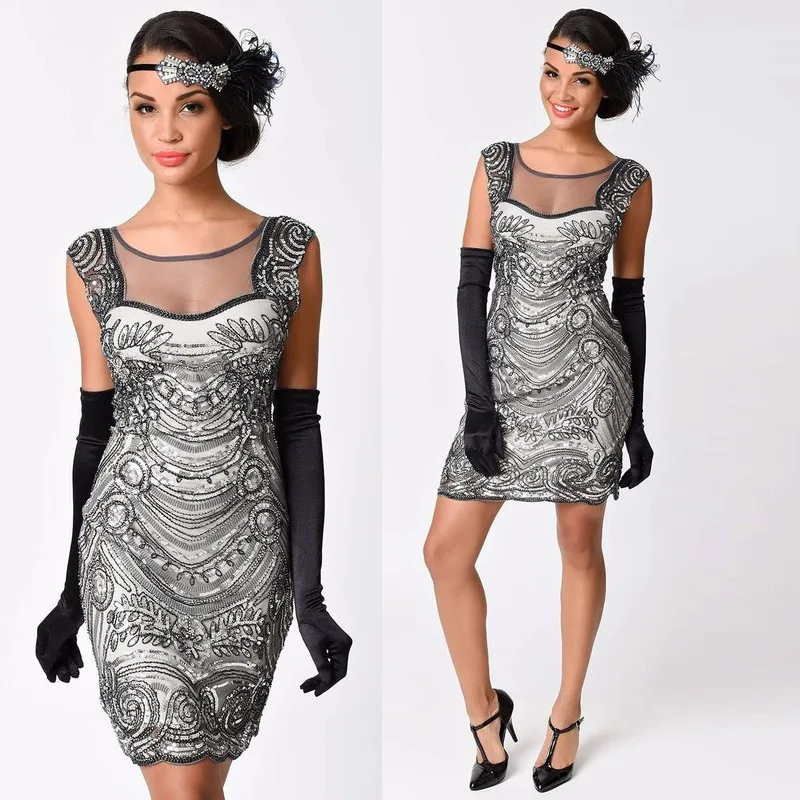 Günstig Frauen 1920s Vintage Flapper Fringe Perlen Great Gatsby Pailletten Kleider Frau Party Nacht camisas mujer robe femme ete 2019