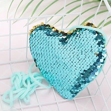 Новинка, блестки, любящее сердце, Детская сумка для монет, маленькие Удобные сумки через плечо для маленьких девочек, маленький детский кошелек для монет
