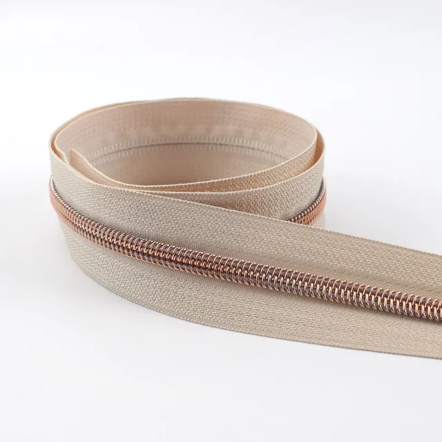 4M 5# Colored Cloth Rose Gold Teeth Plastic Coil Zippers Bag Nylon Crop Coded Zipper for Sewing DIY Zips Garment Accessories M698