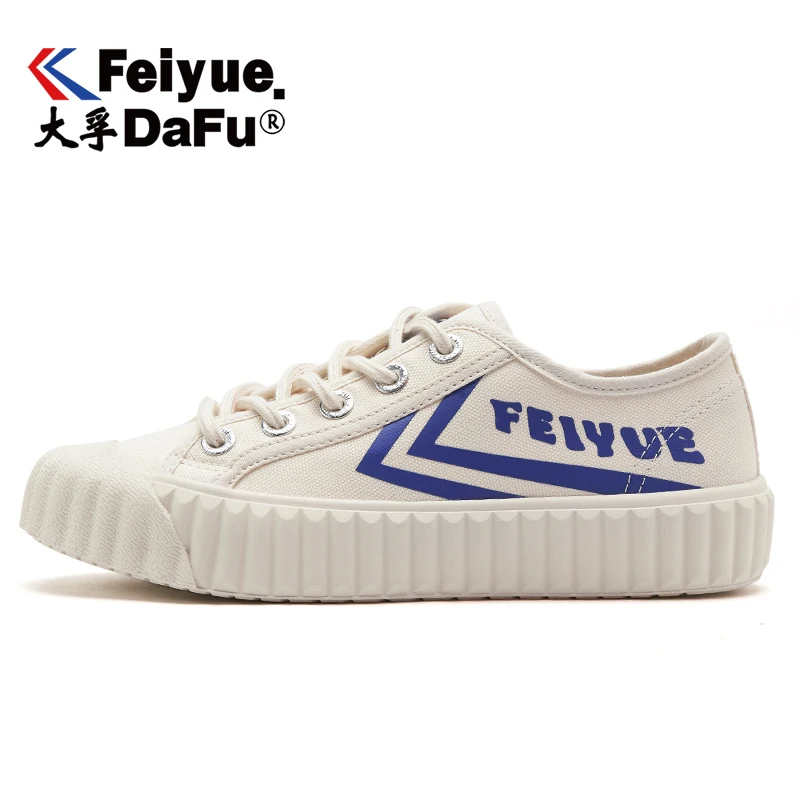 Feiyue/обувь из парусины вулканизованные; коллекция 8332 года; повседневная мужская и женская обувь; дышащие кроссовки на плоской подошве; эластичная стелька; нескользящие модные кроссовки - Цвет: Beige Navy Blue Logo