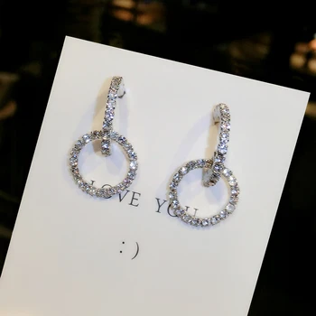 

Xinwei Wholesale 925 silver needle artificial rhinestone circle long earrings temperament personality wild earrings