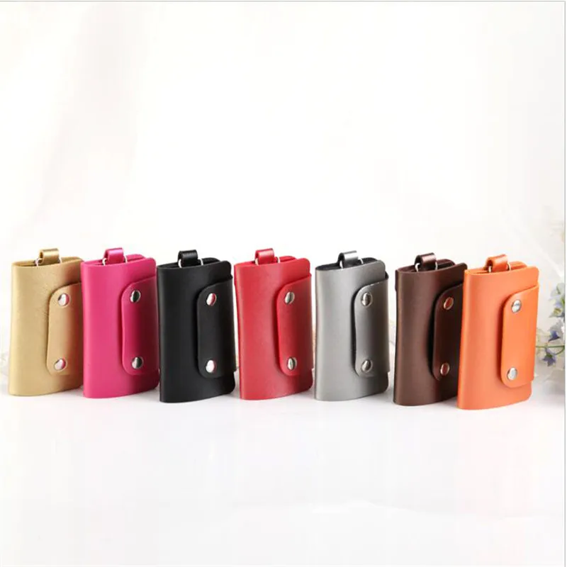 Portable Leather Key Holder Car Keychain Bag Case Unisex Wallet Cover Simple Solid Color Storage Bag