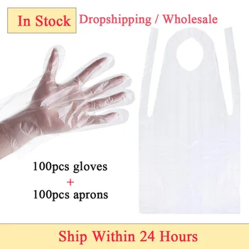 

100pcs Disposable Aprons Disposable Gloves Waterproof Men Women Apron Unisex Oil Proof PE Plastic Apron For Cooking Painting